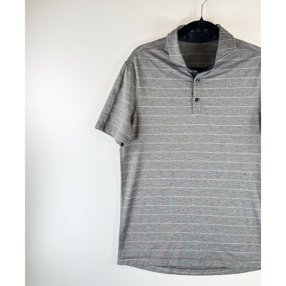 Lululemon Mens Polo Shirt Gray Evolution Short Sleeve Striped Performance Small - Picture 3 of 8